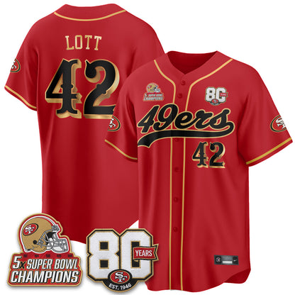 SF 80 Years & 5X Champs Patch Black Gold Baseball Jersey - Stitched