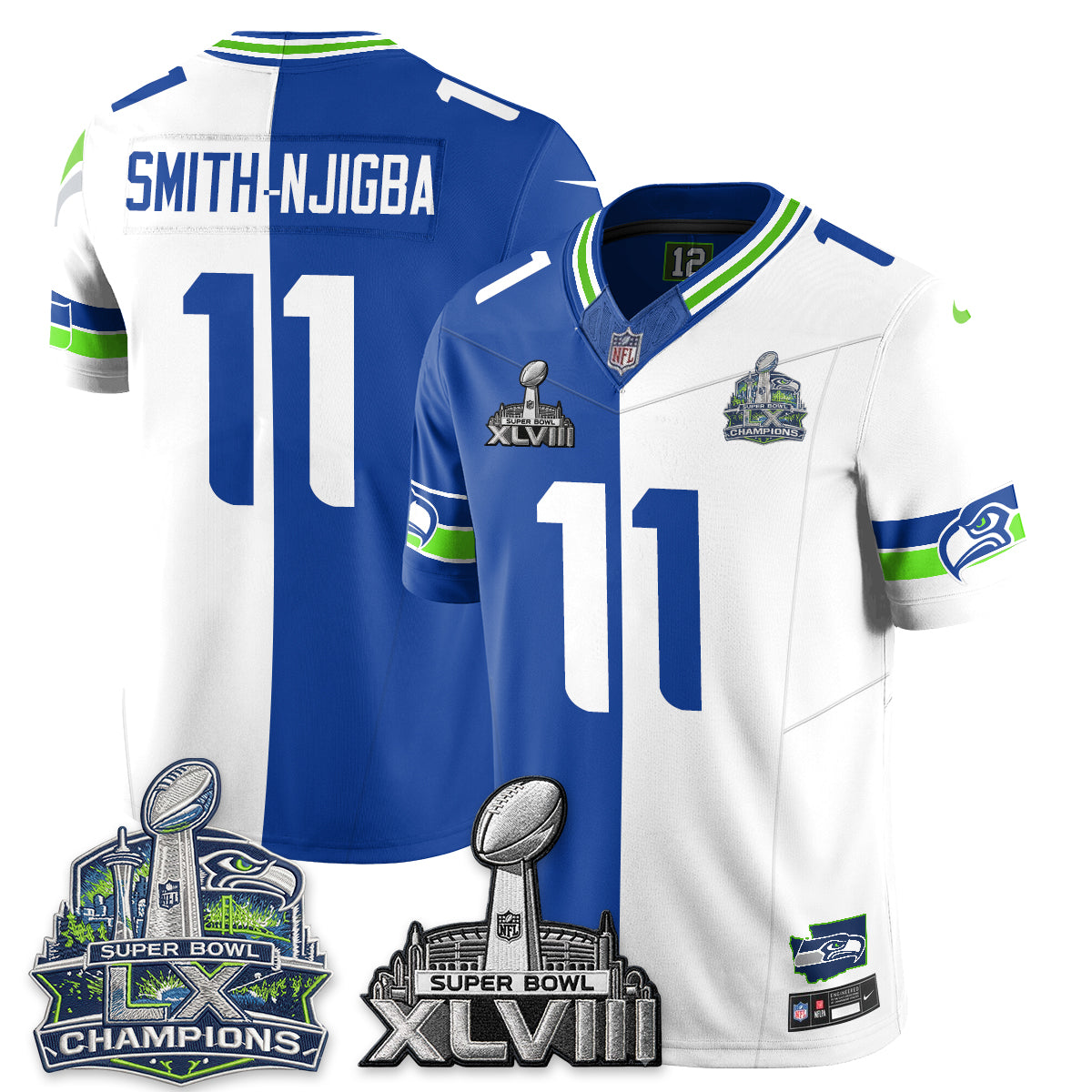 Seattle Seahawks S.Bowl Champs Split Edition Vapor Jersey - Stitch