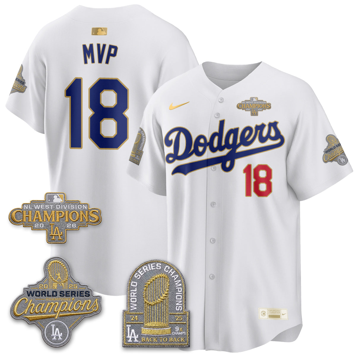 Los Angeles Dodgers 2026 NL West Champs Gold Vapor Jersey- Stitched