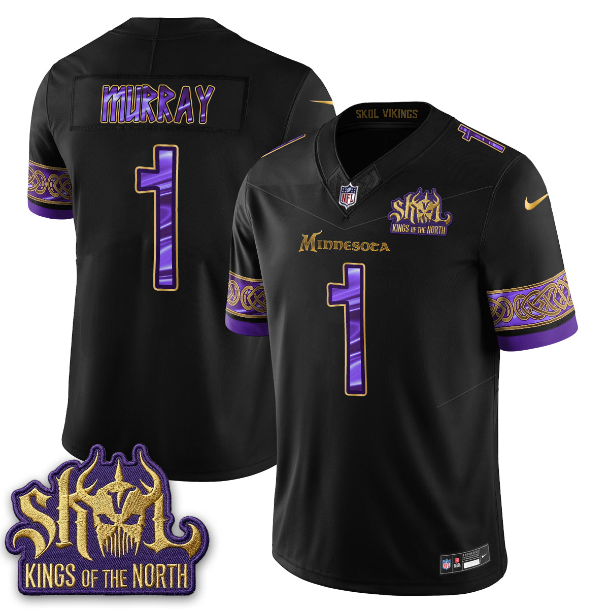 Minnesota Vikings Fangear Edition Warrior Skol Patch Vikings Font Vapor Jersey - Stitched