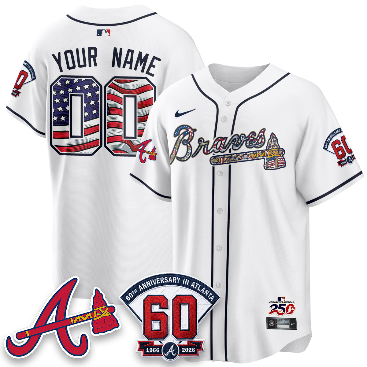 Atlanta Braves 2026 Independence Day USA Vapor Limited Custom Jersey - Stitched