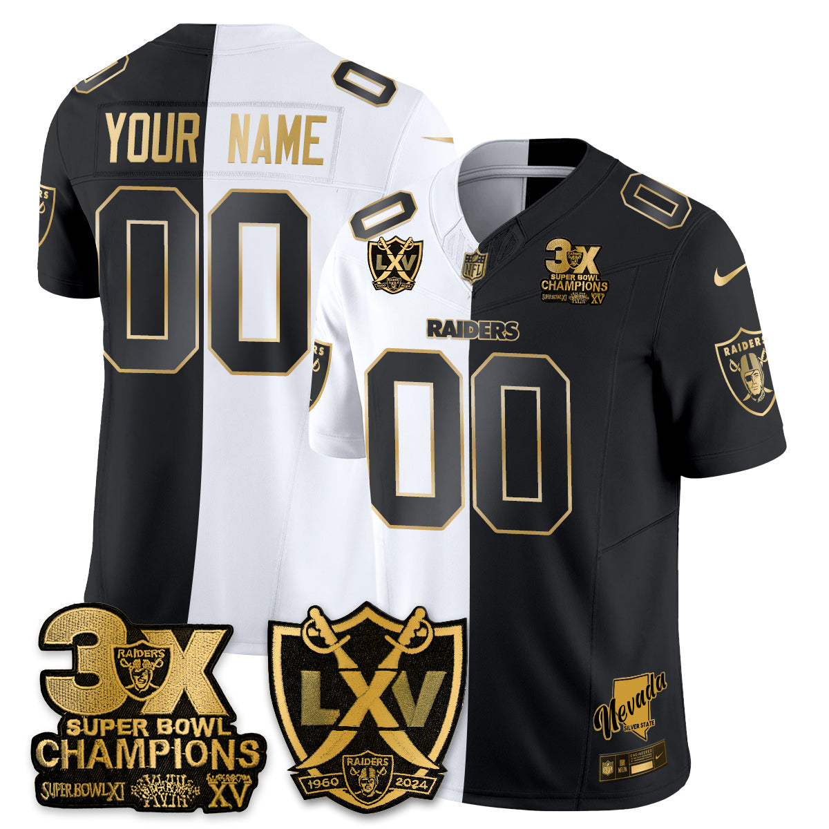 Las Vegas Raiders Split Edition Vapor Custom Jersey V2- Stitched