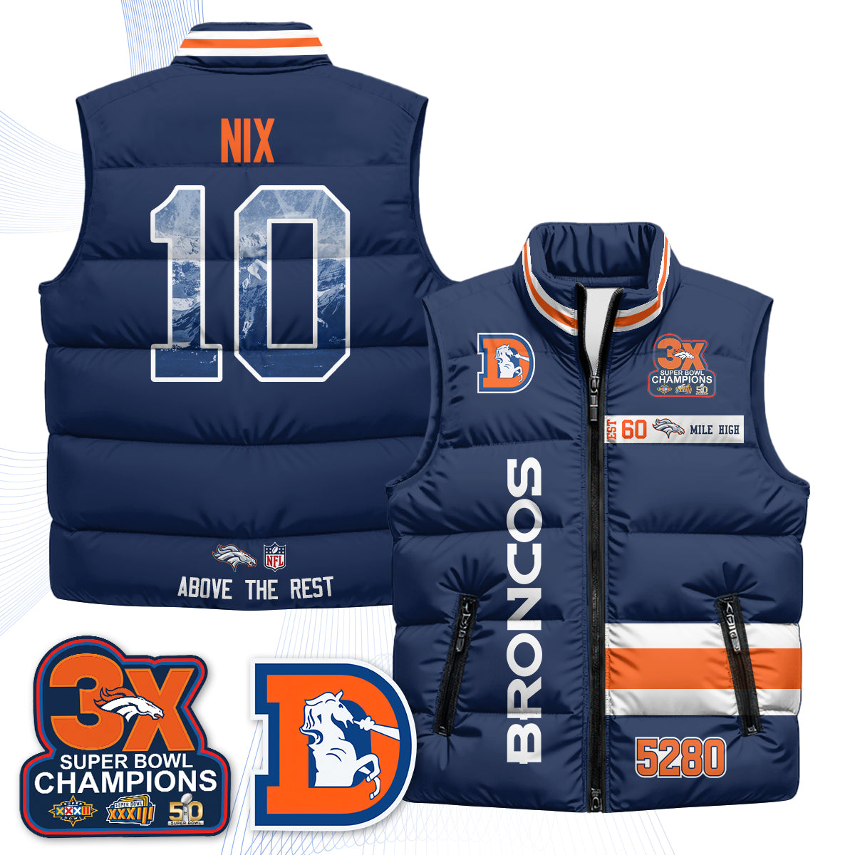 Denver Broncos "Mile High" Puffer Vest - Printed