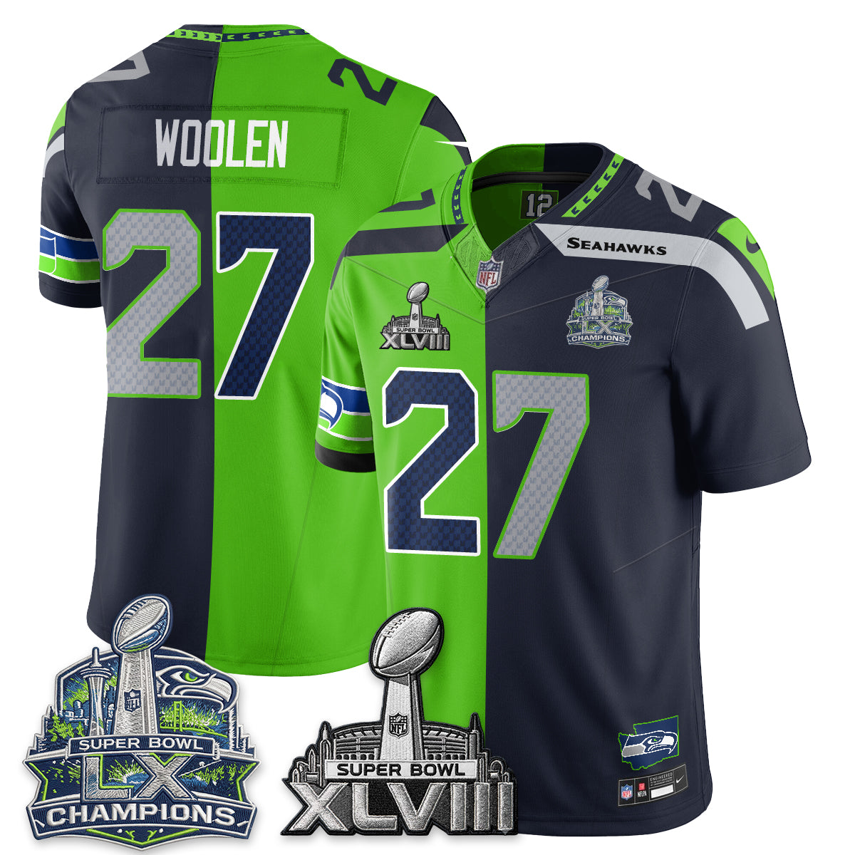 Seattle Seahawks S.Bowl Champs Split Edition Vapor Jersey - Stitch