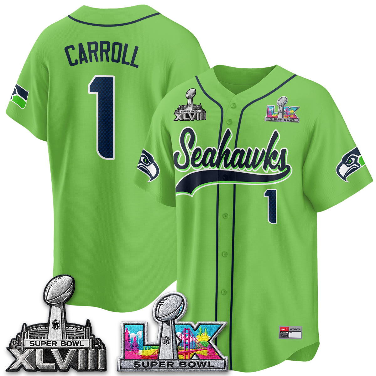 Seattle Seahawks S.Bowl Champs Baseball Vapor Jersey - Stitched