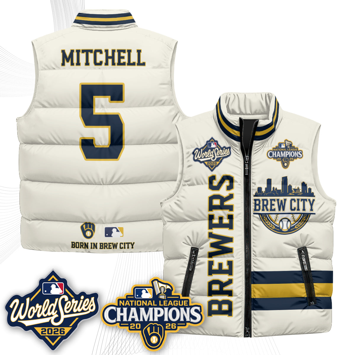 Milwaukee Brewers 2026 NL Champions Puffer Vest - Printed