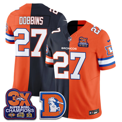 Denver Broncos Throwback Split Vapor Jersey - Stitched-NQD