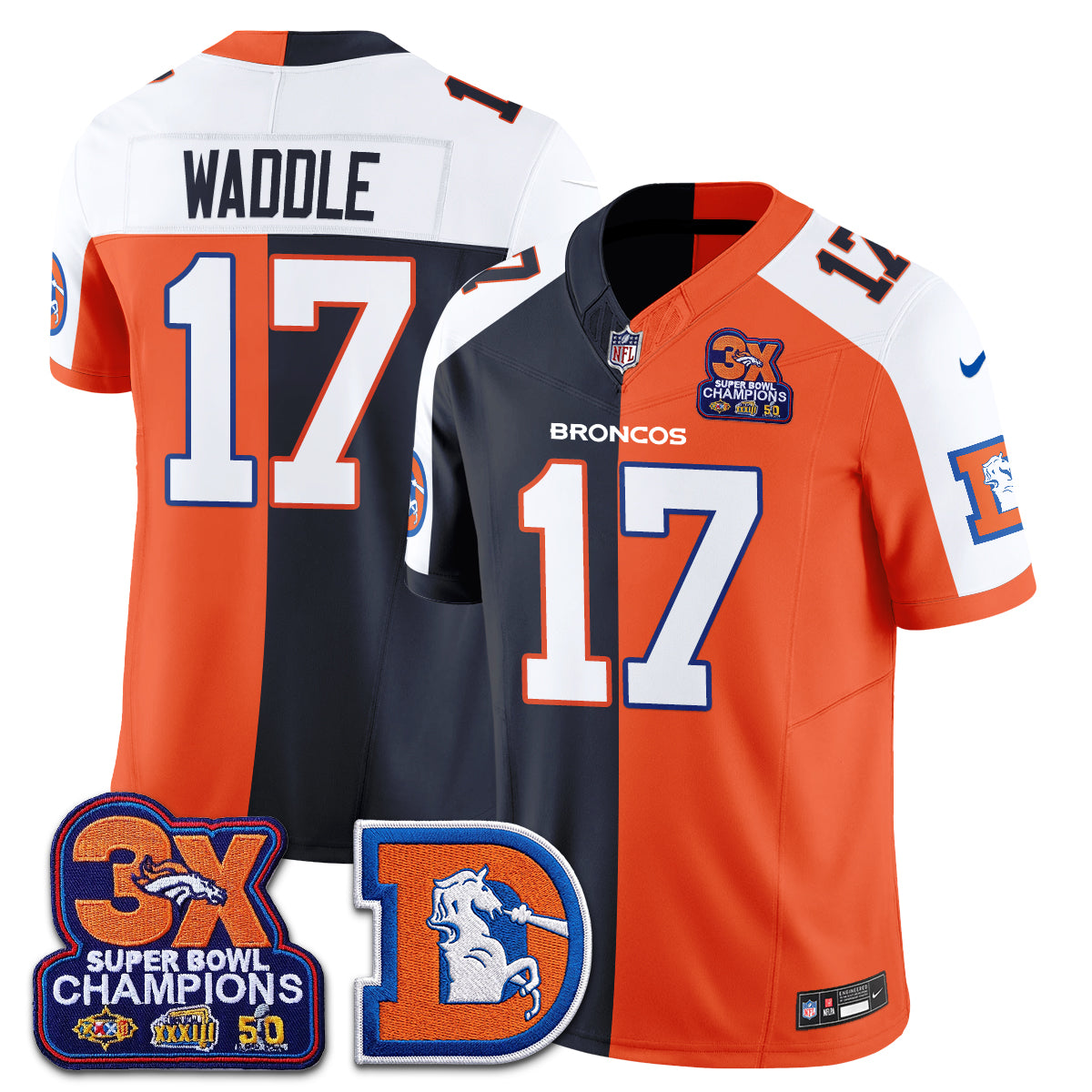 Denver Broncos Throwback Split Vapor Jersey - Stitched-NQD