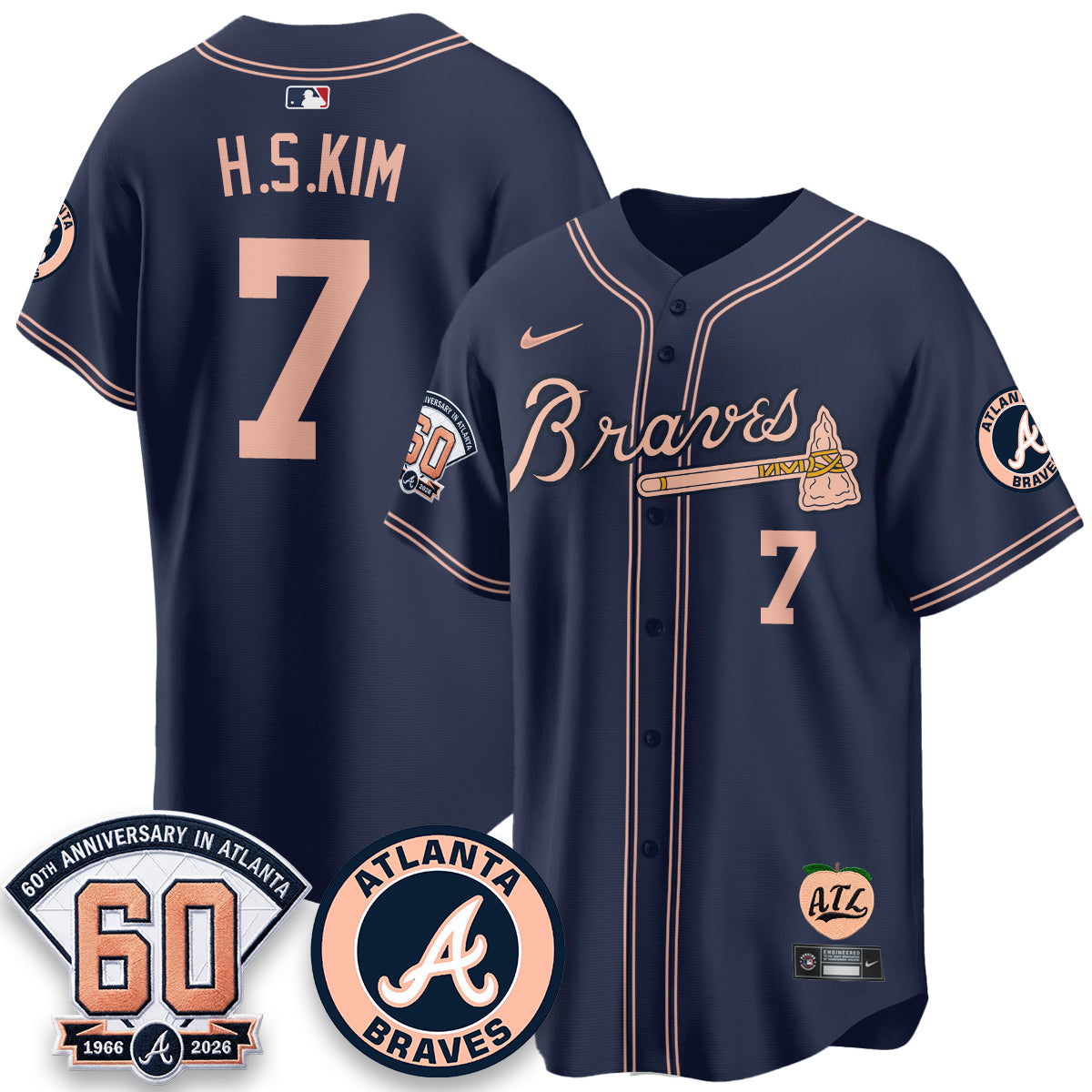 Atlanta Braves 60th Anniversary Peach Edition Vapor Premier Limited Jersey - All Stitched (1)