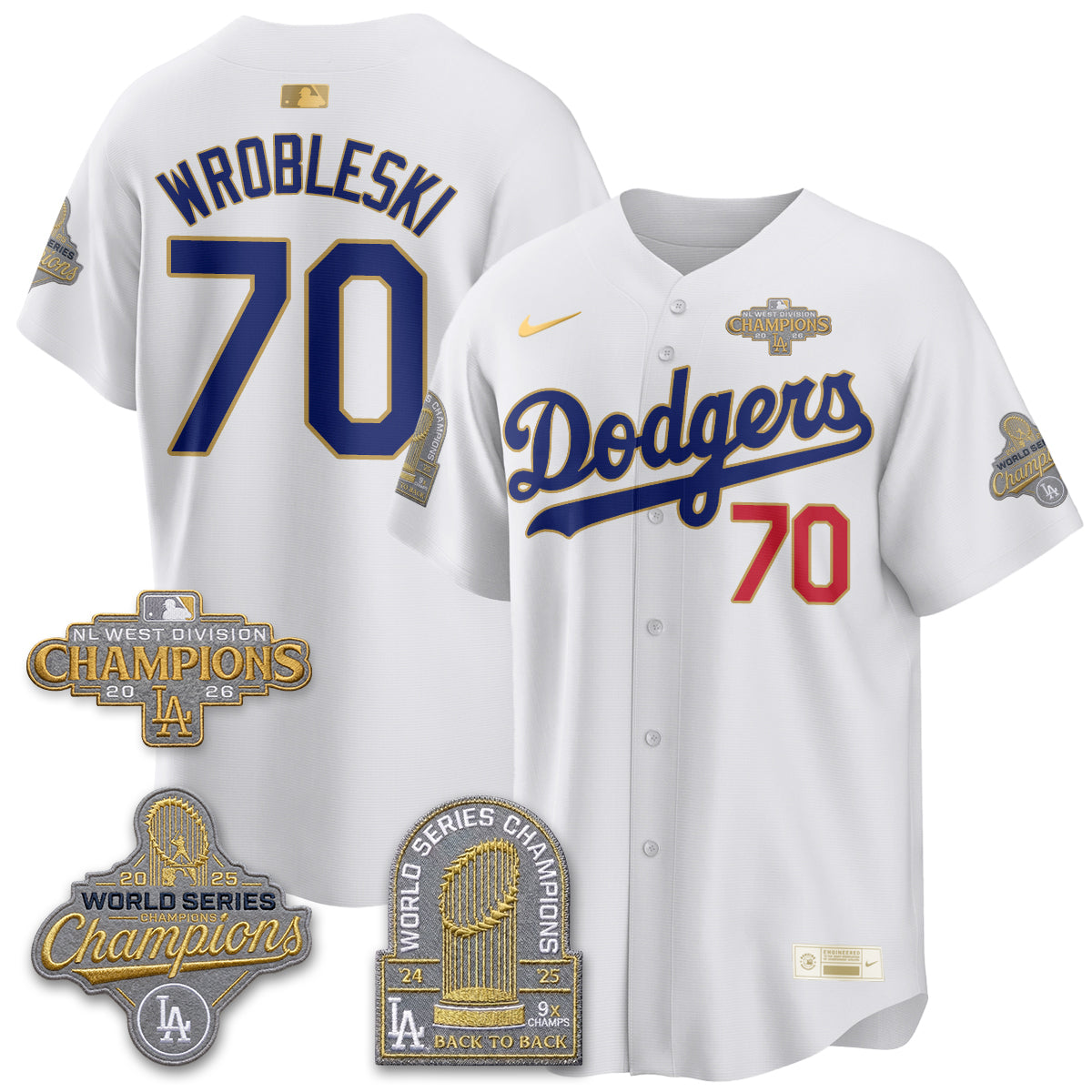 Los Angeles Dodgers 2026 NL West Champs Gold Vapor Jersey- Stitched