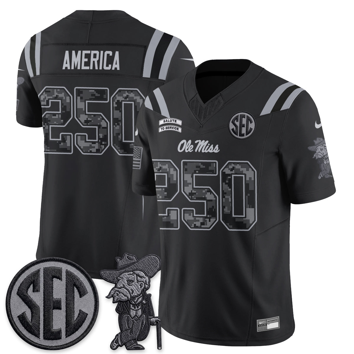 Ole Miss Rebels 2026 Salute to Service Vapor Jersey - Stitched