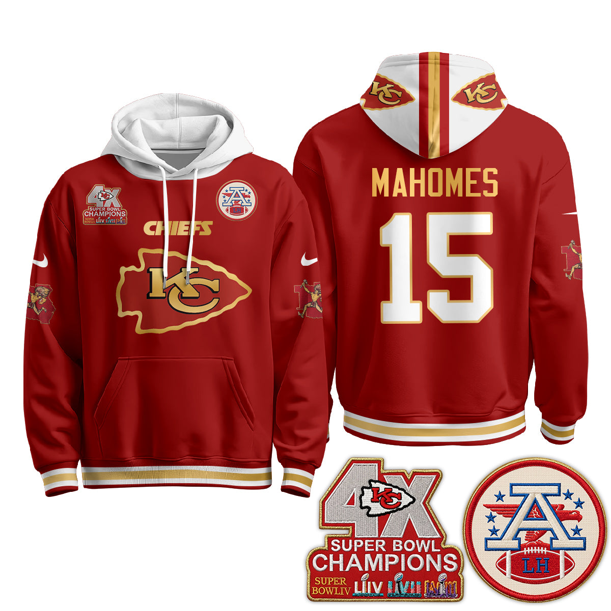 Kansas City Chiefs 4X Champs Gold Edition Hoodie - Stitched