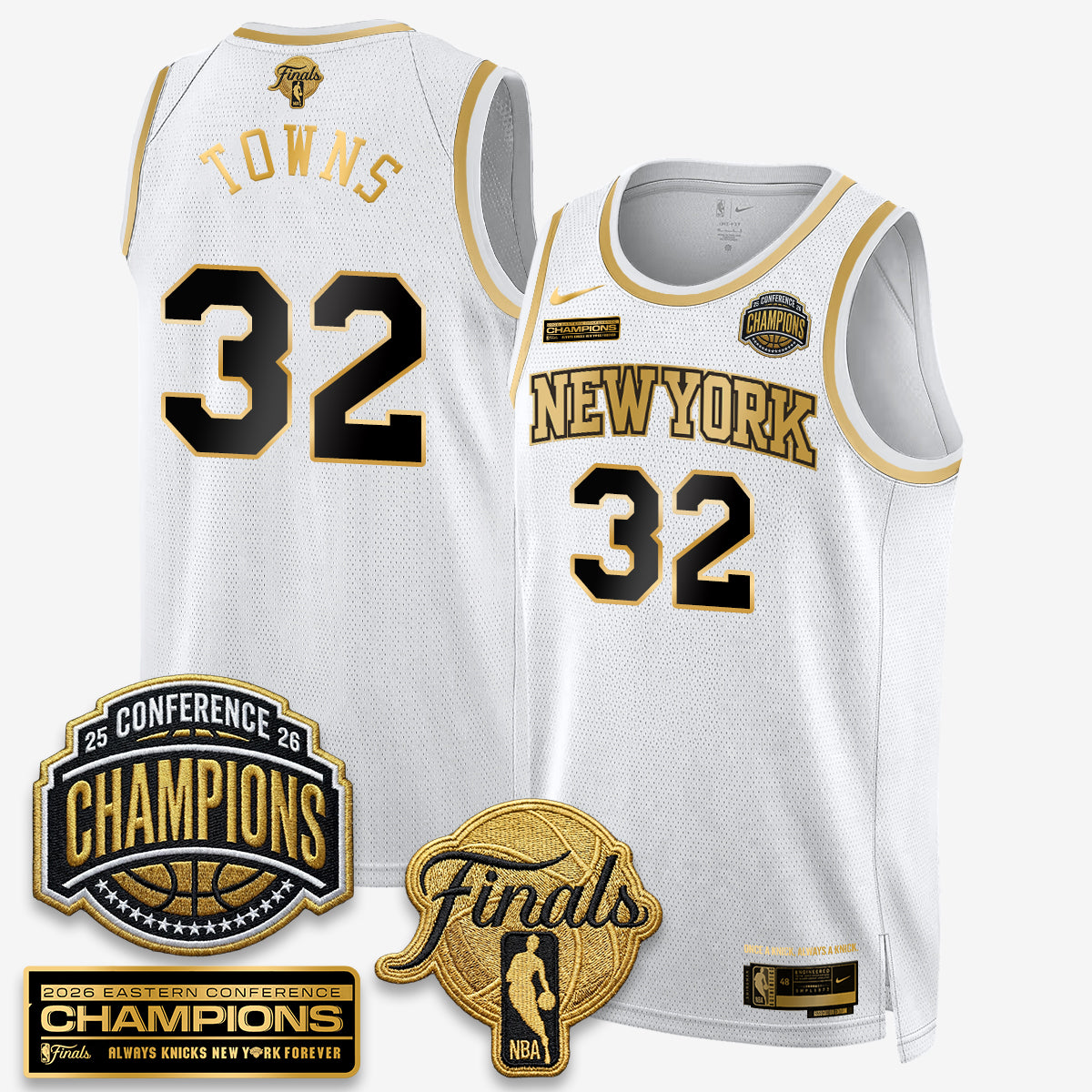 New York Knicks 2026 NBA Eastern Conference Champions White Gold Edition Jersey - Stitched