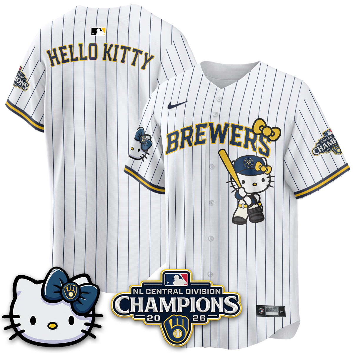 Milwaukee Brewers NL Central Champs x Meow KT Vapor Pink Jersey - Stitched