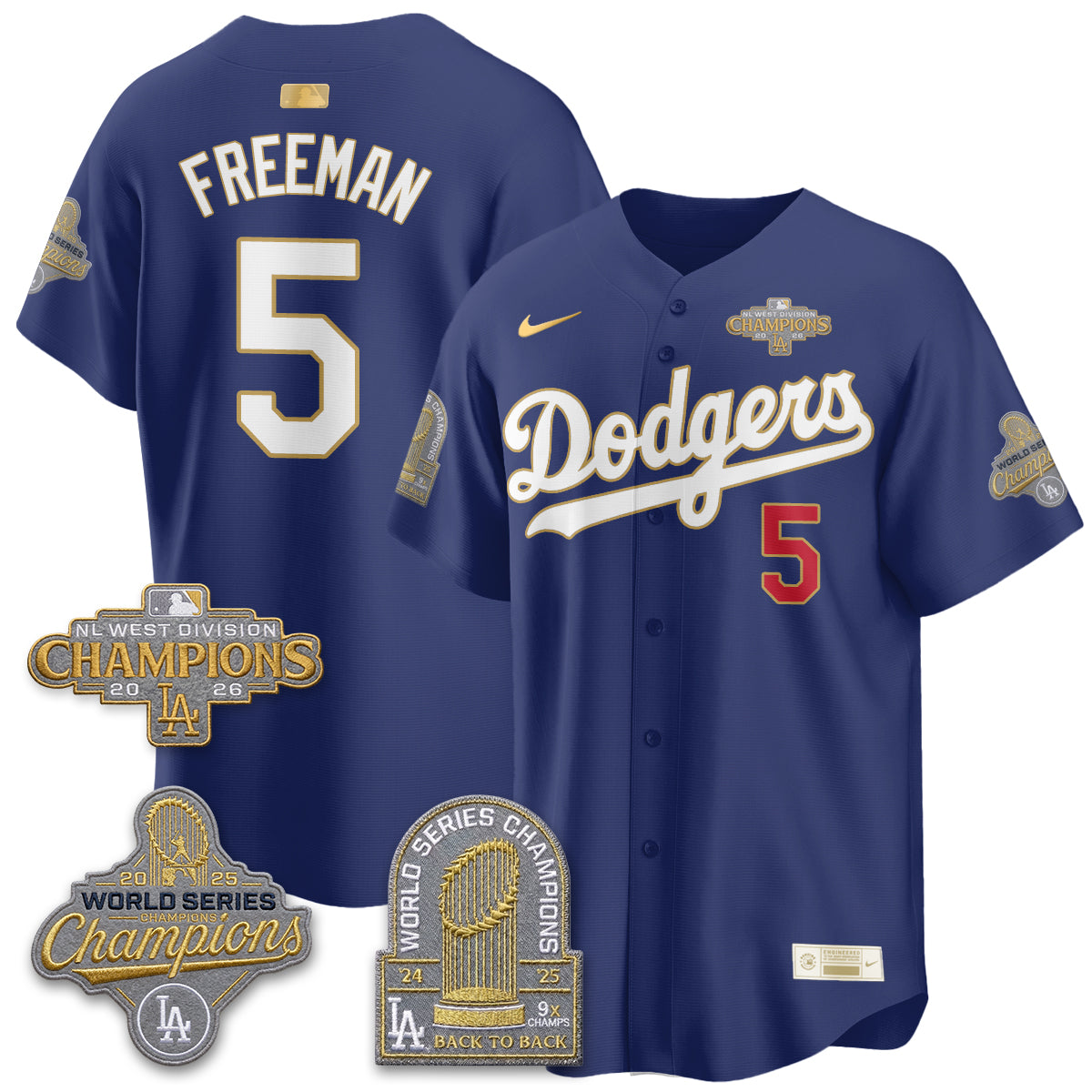 Los Angeles Dodgers 2026 NL West Champs Gold Vapor Jersey- Stitched