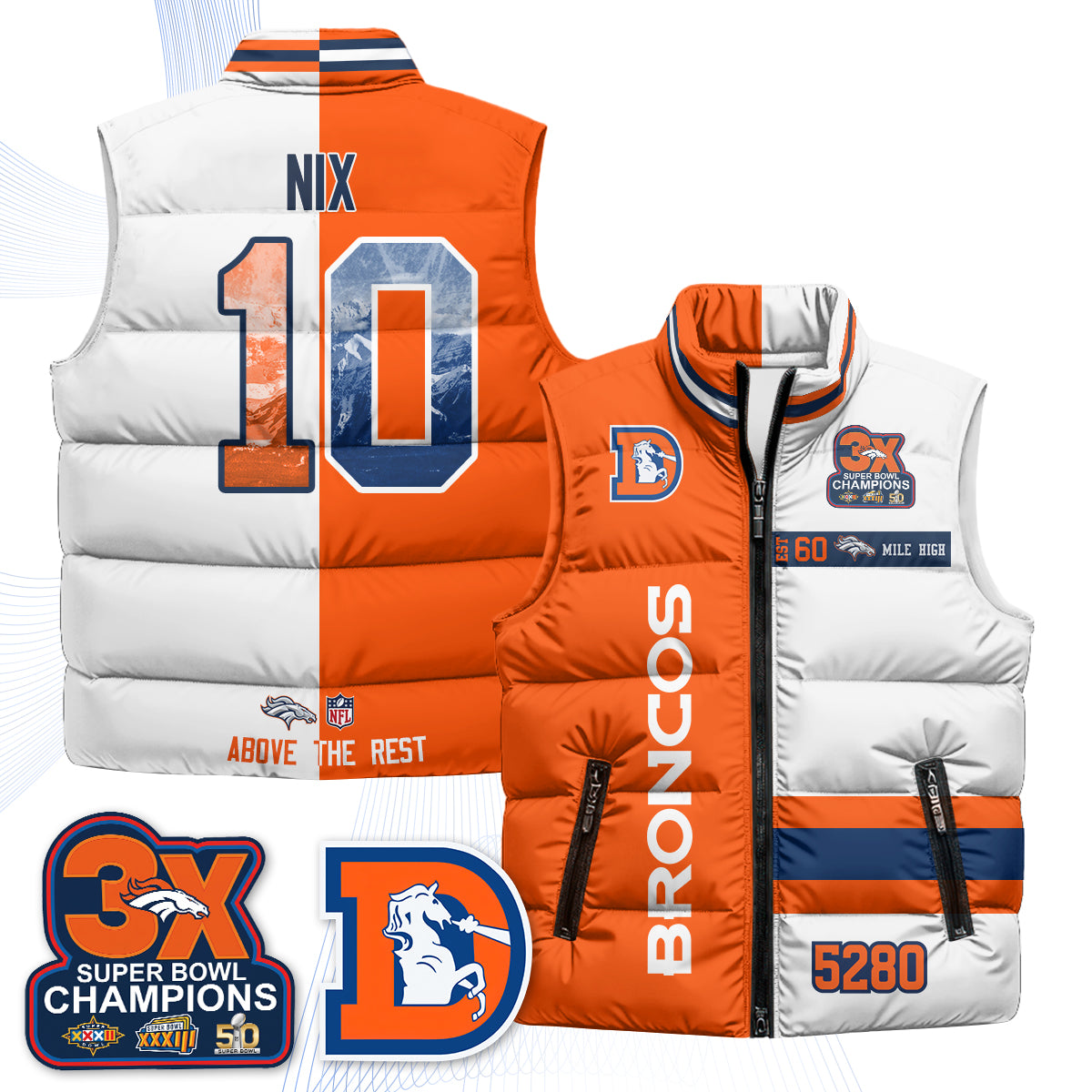 Denver Broncos "Mile High" Puffer Vest - Printed