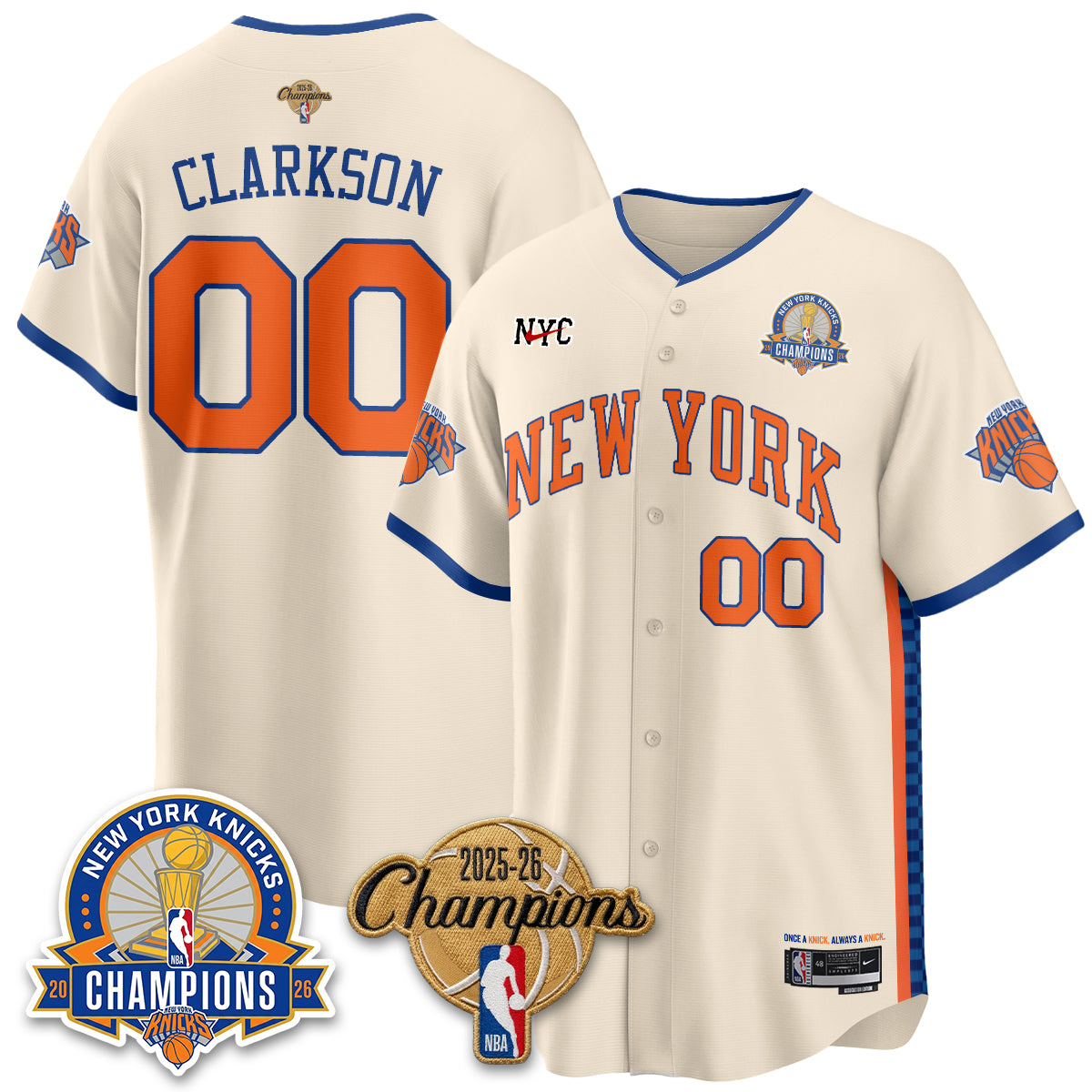 New York Knicks 2026 NBA Champions Cream Baseball Edition Vapor Jersey - Stitched