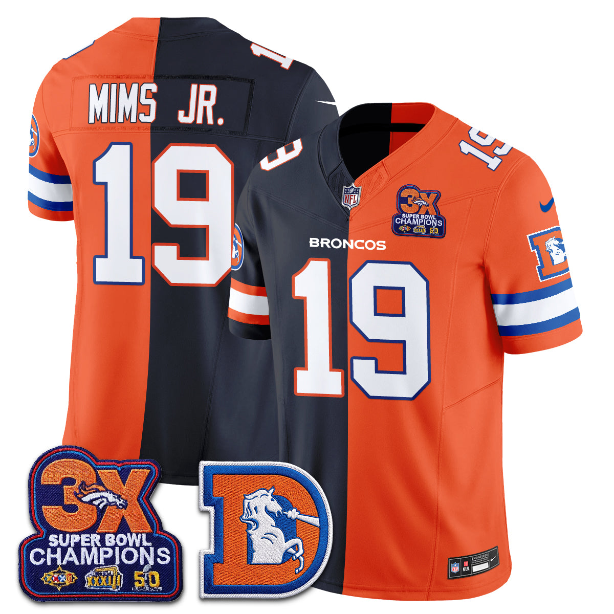Denver Broncos Throwback Split Vapor Jersey - Stitched-NQD