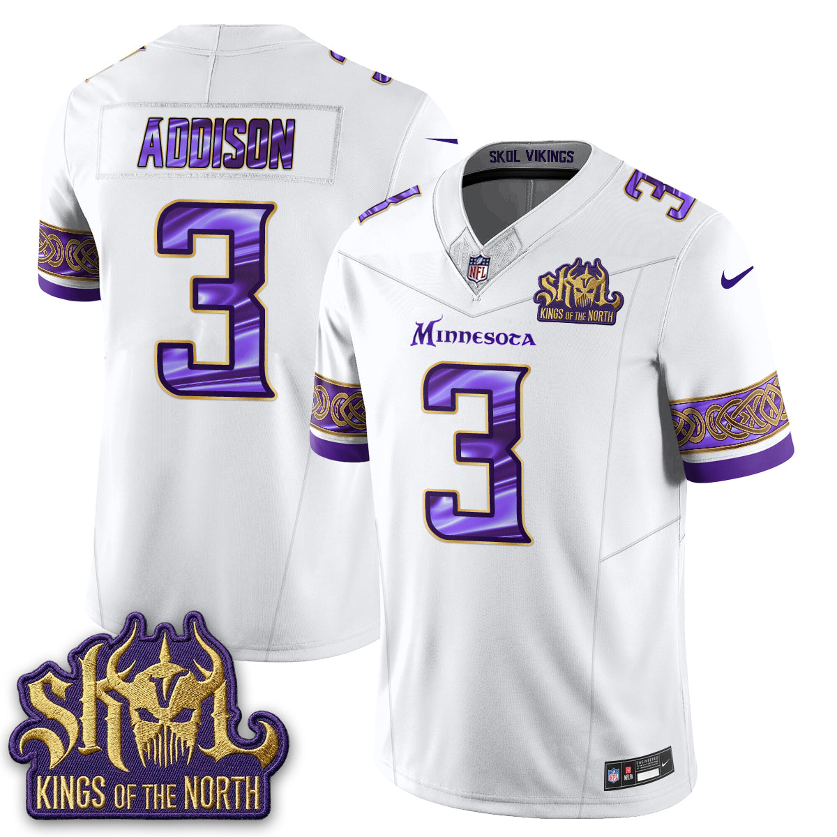 Minnesota Vikings Fangear Edition Warrior Skol Patch Vapor Jersey - Stitched