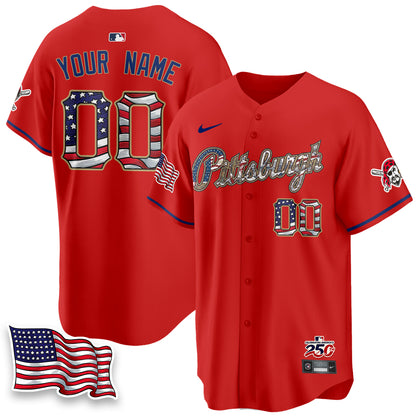 Pittsburgh Pirates 2026 Independence Day USA Vapor Limited Custom Jersey - Stitched