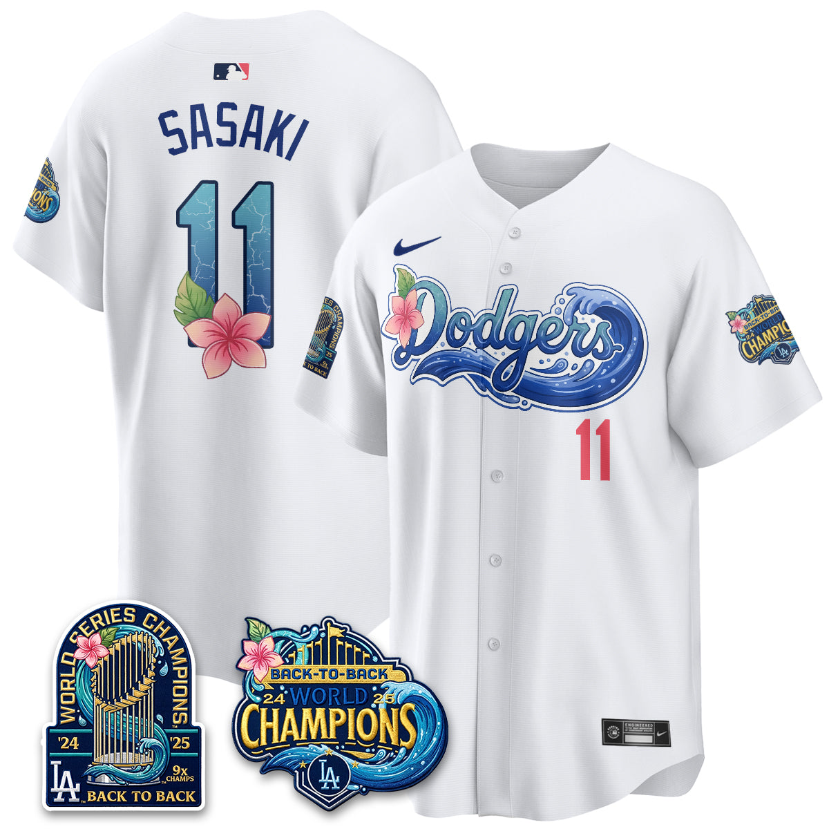 Los Angeles Dodgers Coastal Vapor Hawaiian Jersey - All Stitched