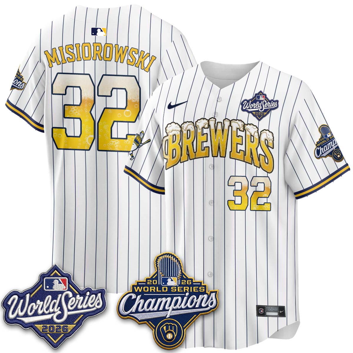 Milwaukee Brewers "Pitcher & Pint" 2026 WS Champions Vapor Jersey - Stitched