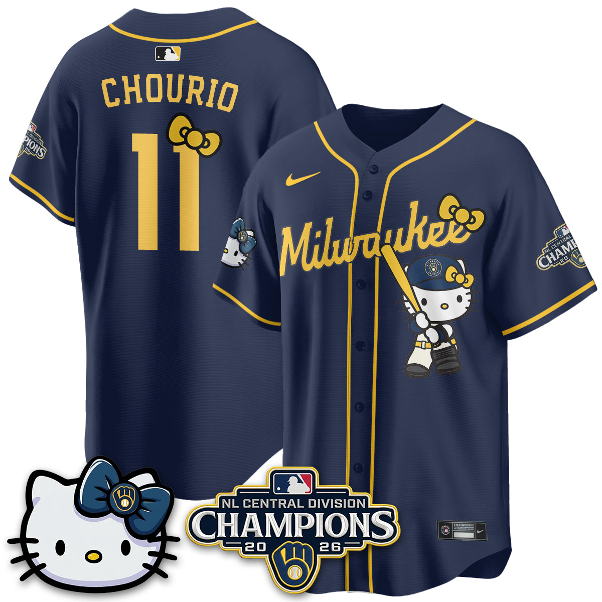 Milwaukee Brewers NL Central Champs x Meow KT Vapor Pink Jersey - Stitched
