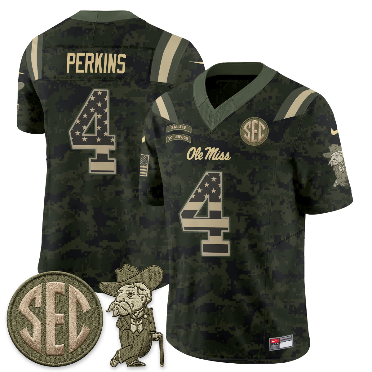 Ole Miss Rebels 2026 Salute to Service Vapor Jersey - Stitched