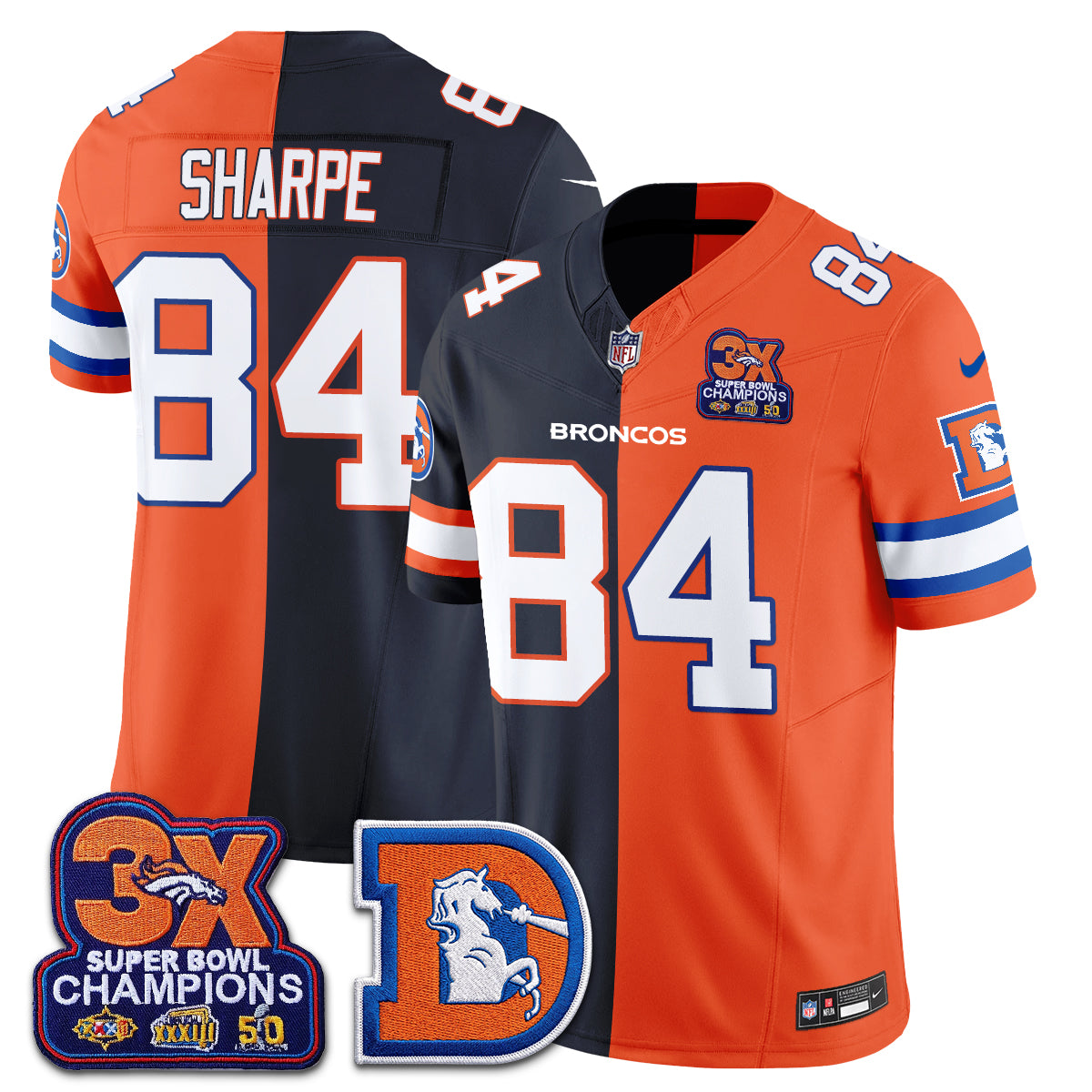 Denver Broncos Throwback Split Vapor Jersey - Stitched-NQD