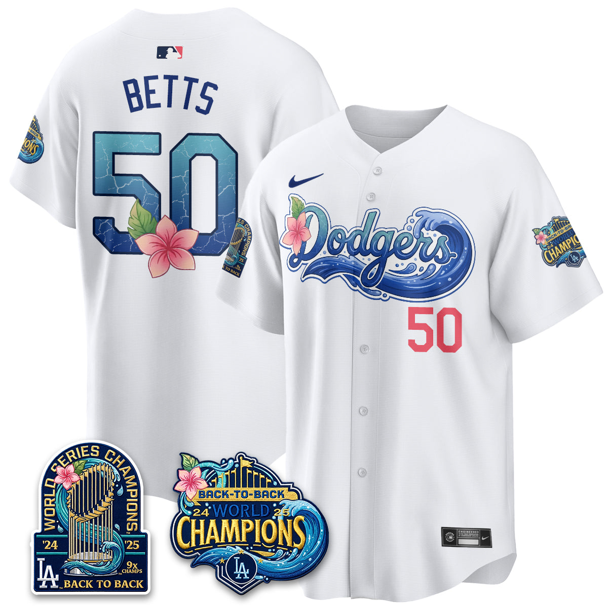 Los Angeles Dodgers Coastal Vapor Hawaiian Jersey - All Stitched