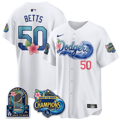 Los Angeles Dodgers Coastal Vapor Hawaiian Jersey - All Stitched