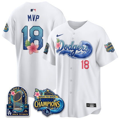Los Angeles Dodgers Coastal Vapor Hawaiian Jersey - All Stitched