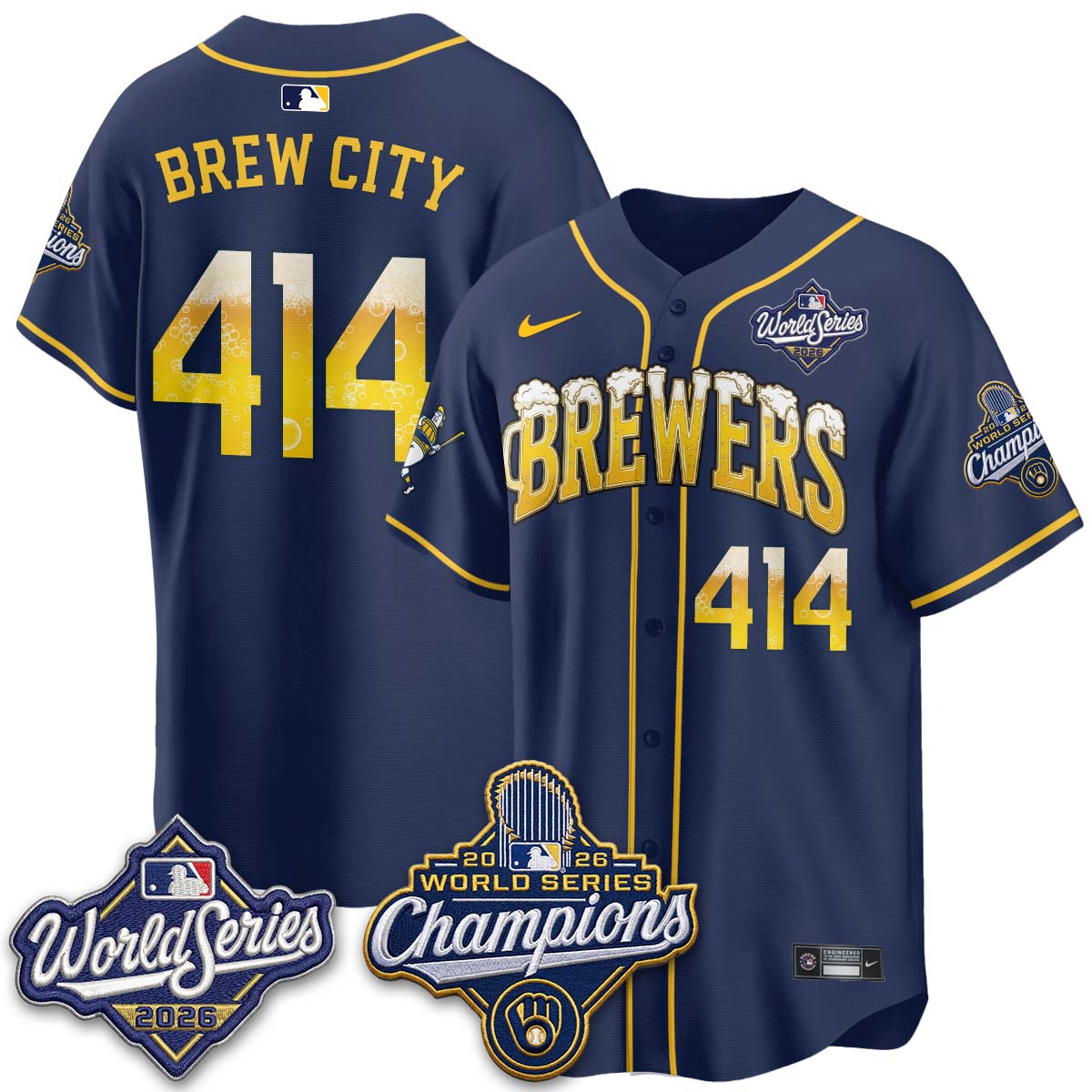Milwaukee Brewers "Pitcher & Pint" 2026 WS Champions Vapor Jersey - Stitched