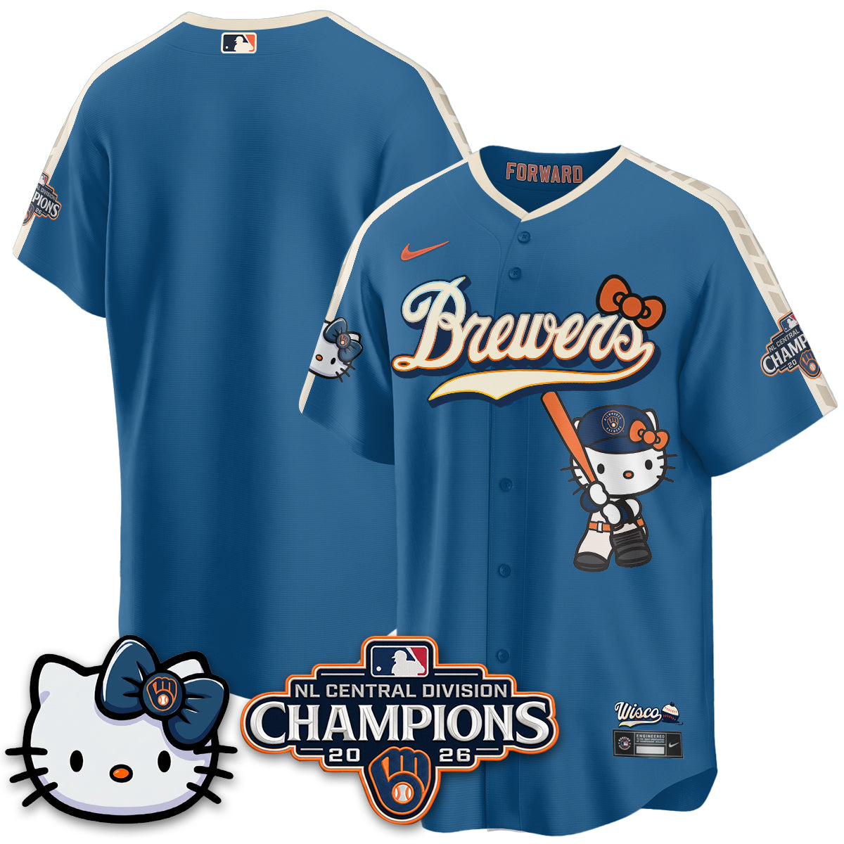 Milwaukee Brewers NL Central Champs x Meow KT Vapor Pink Jersey - Stitched