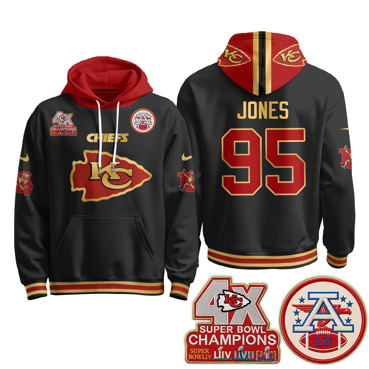 Kansas City Chiefs 4X Champs Gold Edition Hoodie - Stitched