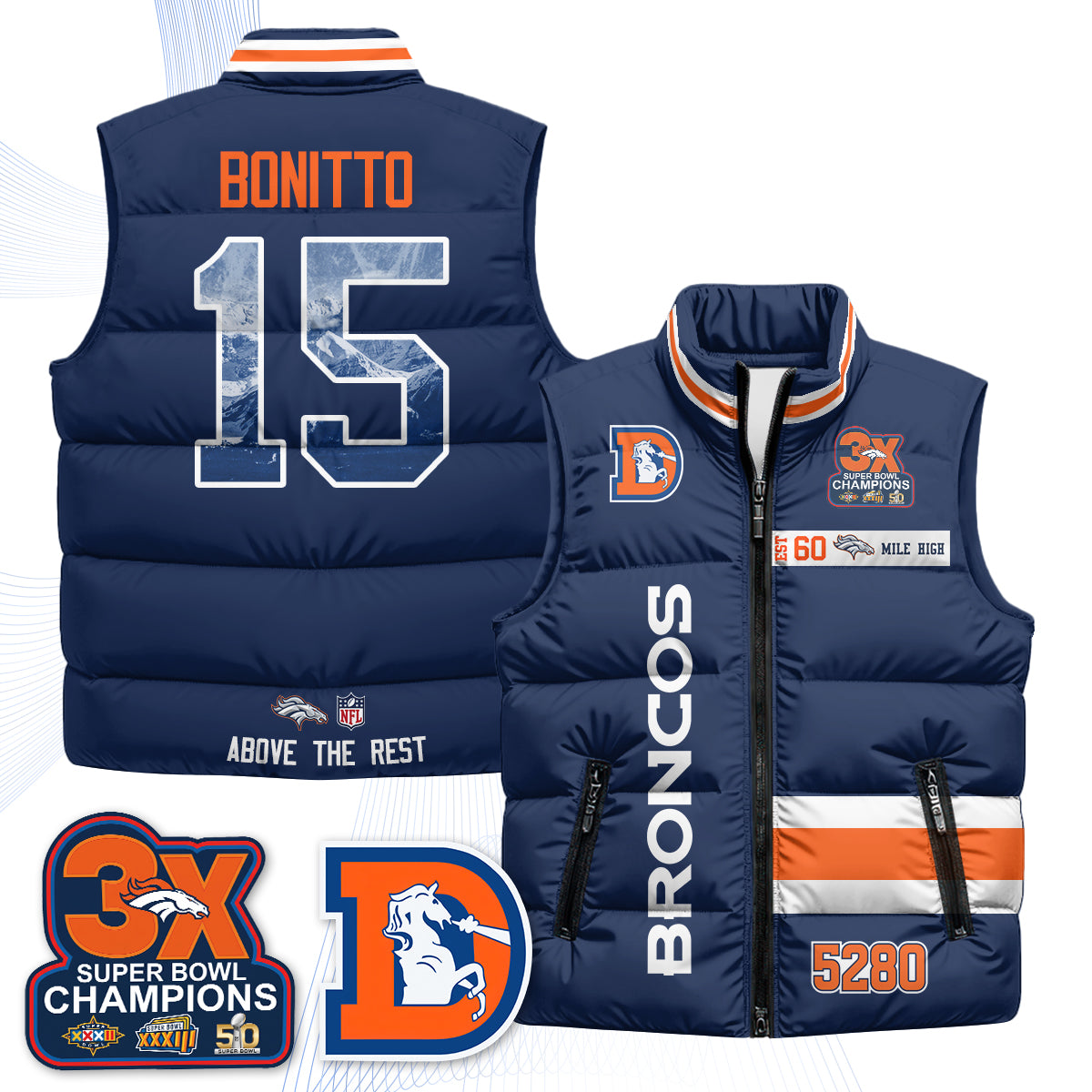 Denver Broncos "Mile High" Puffer Vest - Printed