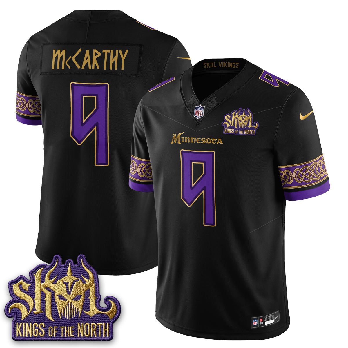 Minnesota Vikings Fangear Edition Warrior Skol Patch Vikings Font Vapor Jersey - Stitched