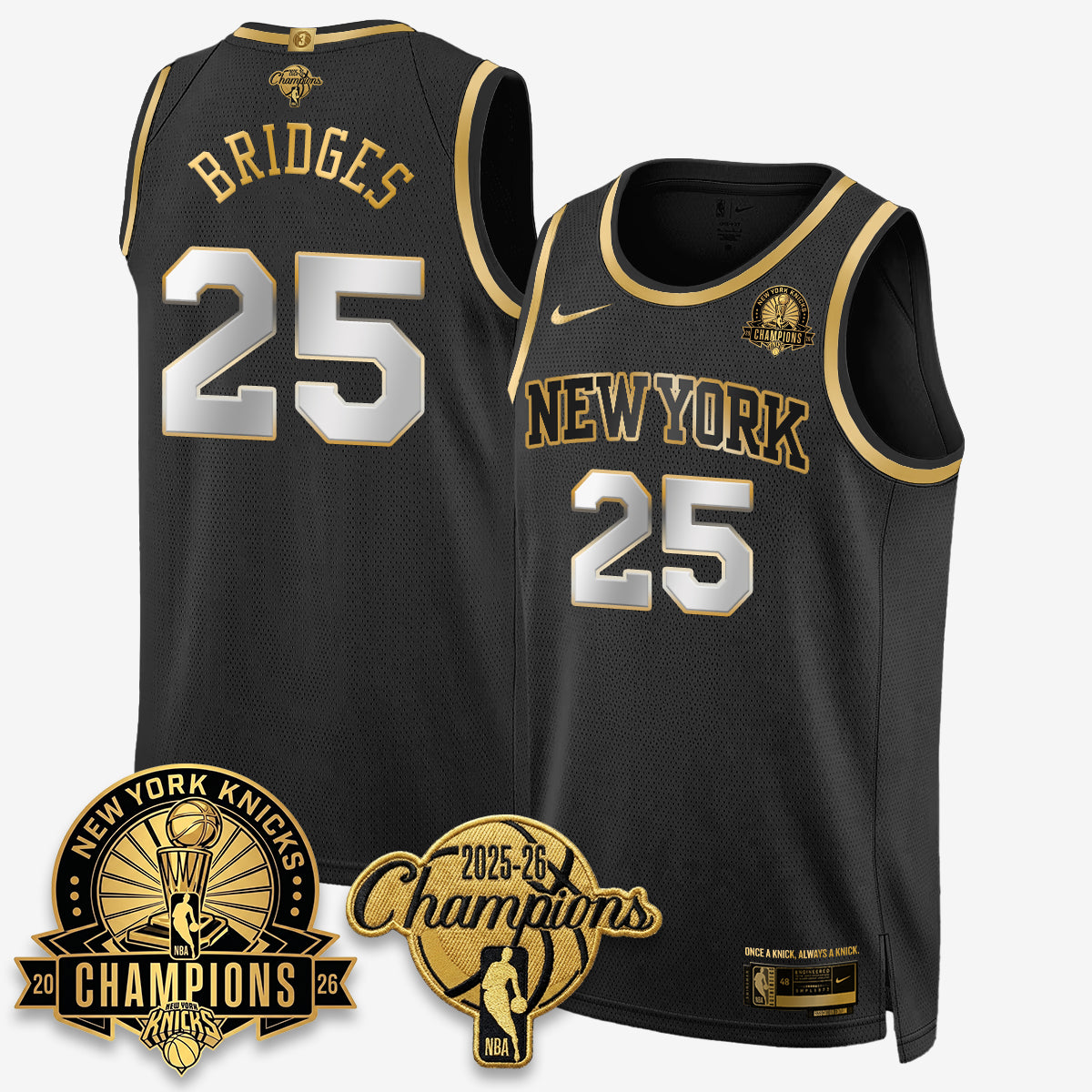 New York Knicks 2026 Basketball Champions Gold Edition Vapor Jersey- Stitched