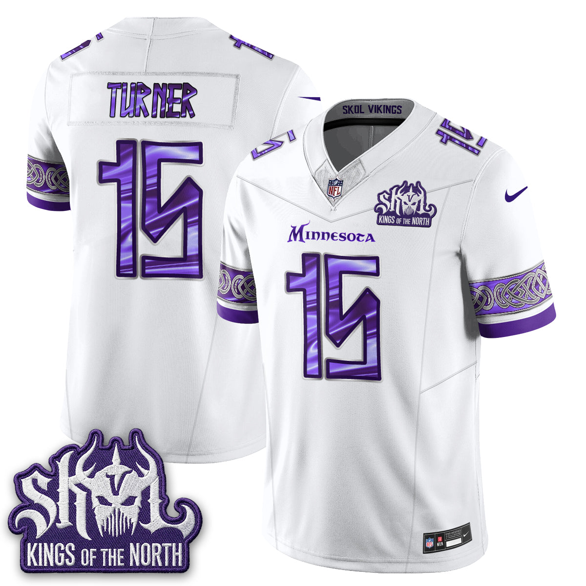 Minnesota Vikings Fangear Edition Warrior Skol Patch Vikings Font Vapor Jersey - Stitched