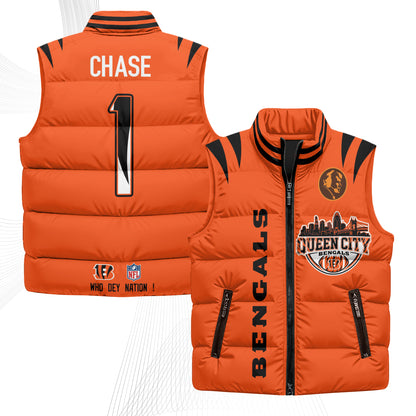 Cincinnati Bengals John Madden Patch Puffer Vest - Printed