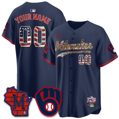 Milwaukee Brewers 2026 Independence Day USA Vapor Limited Custom Jersey - Stitched