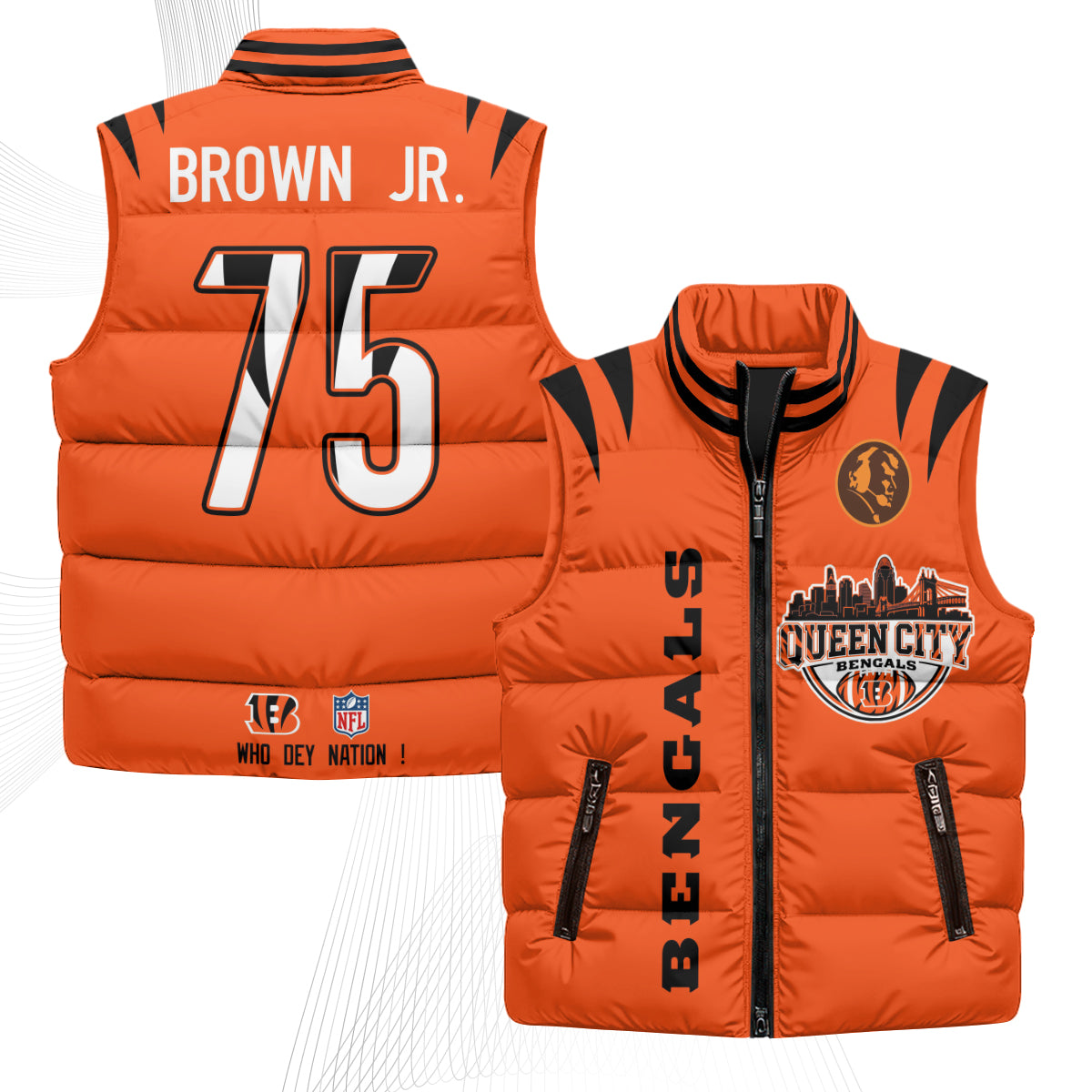 Cincinnati Bengals John Madden Patch Puffer Vest - Printed