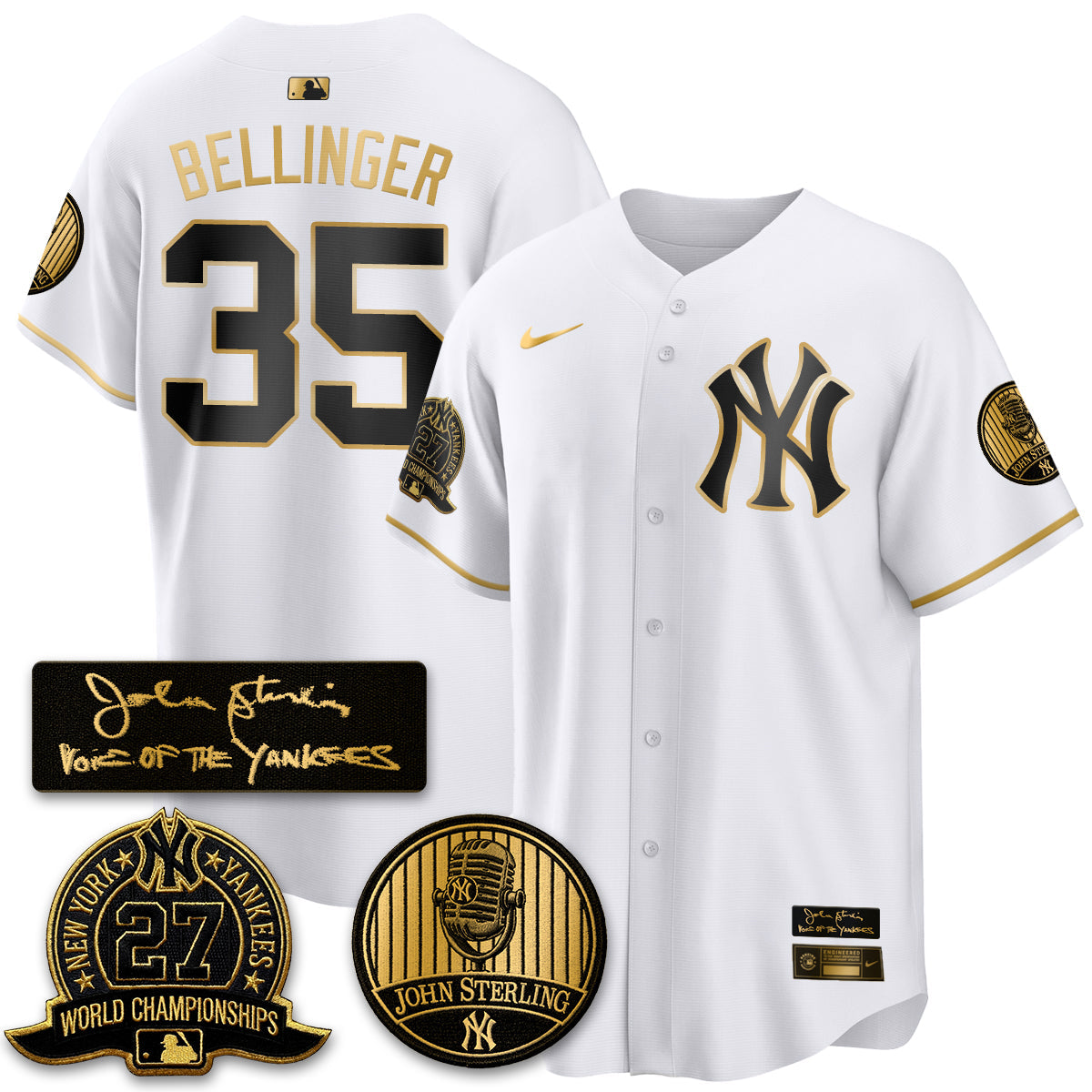 NYY John Sterling Tribute Patch Limited Gold Jersey - Stitched