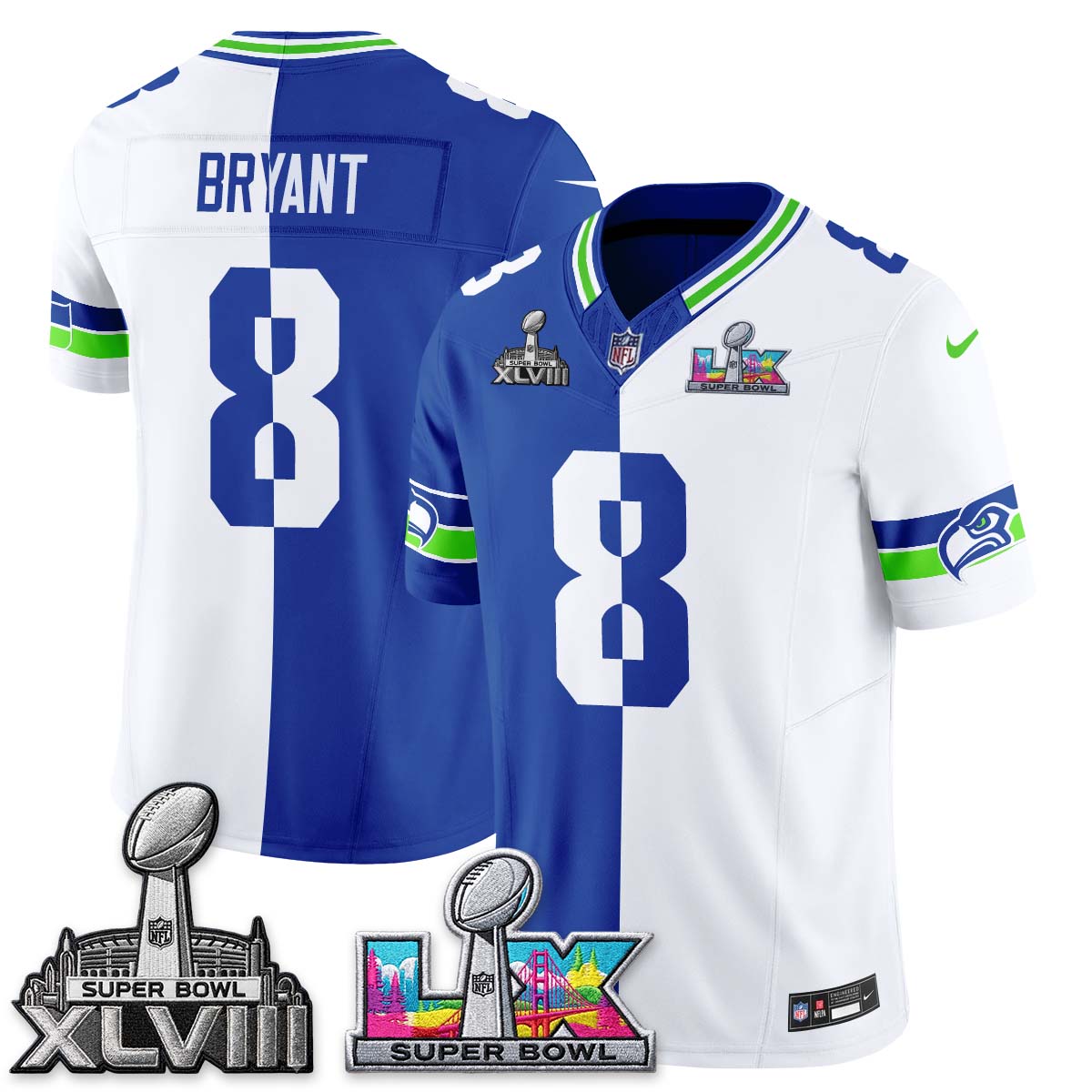 Seattle Seahawks Throwback 2 SB Patches Vapor Jersey - Stitched-NQD
