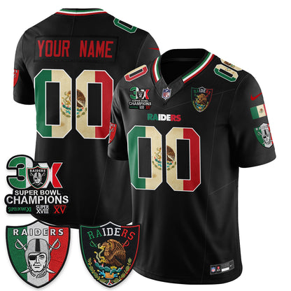 Las Vegas Raiders 3X Champs Mexico Edition Vapor Custom Jersey - Stitched