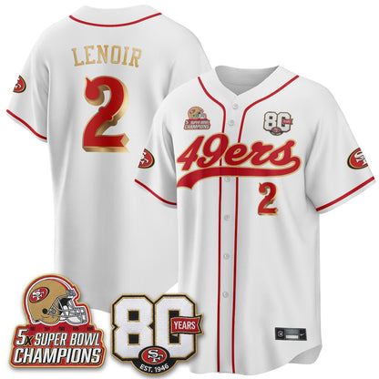 SF 80 Years & 5X Champs Patch Black Gold Baseball Jersey - Stitched