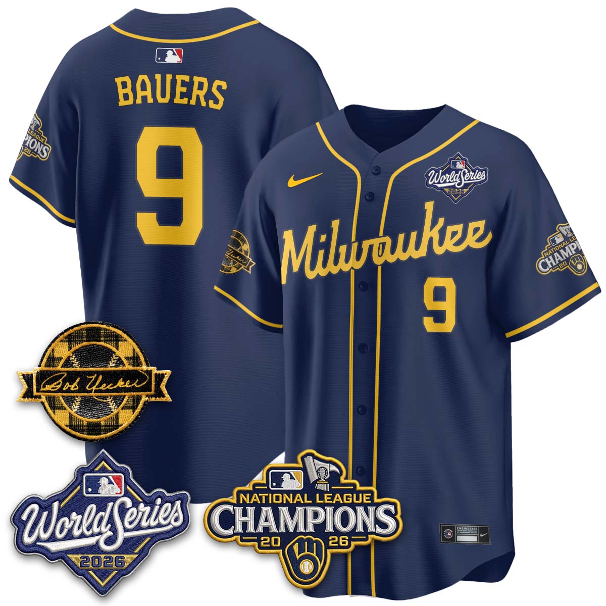 MIL 2026 NL Champions - Bob Uecker Patch Vapor Jersey - Stitched-NQD.