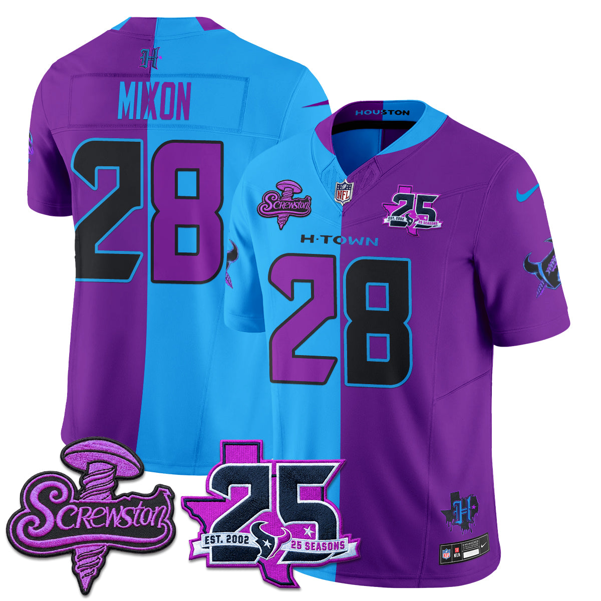 Houston Texans DJ Screw Split Vapor Jersey - Stitched