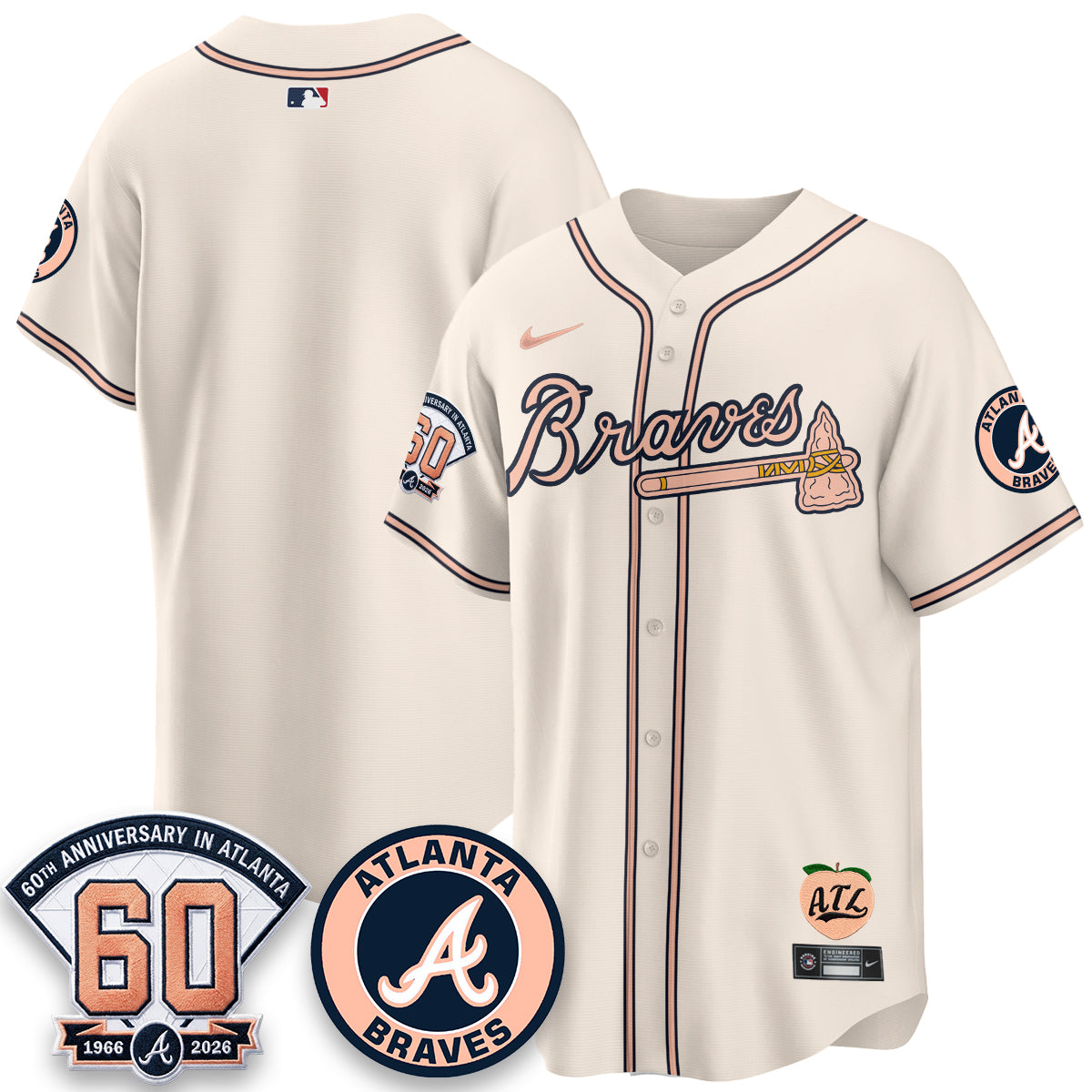 Atlanta Braves 60th Anniversary Peach Edition Vapor Premier Limited Jersey - All Stitched (1)