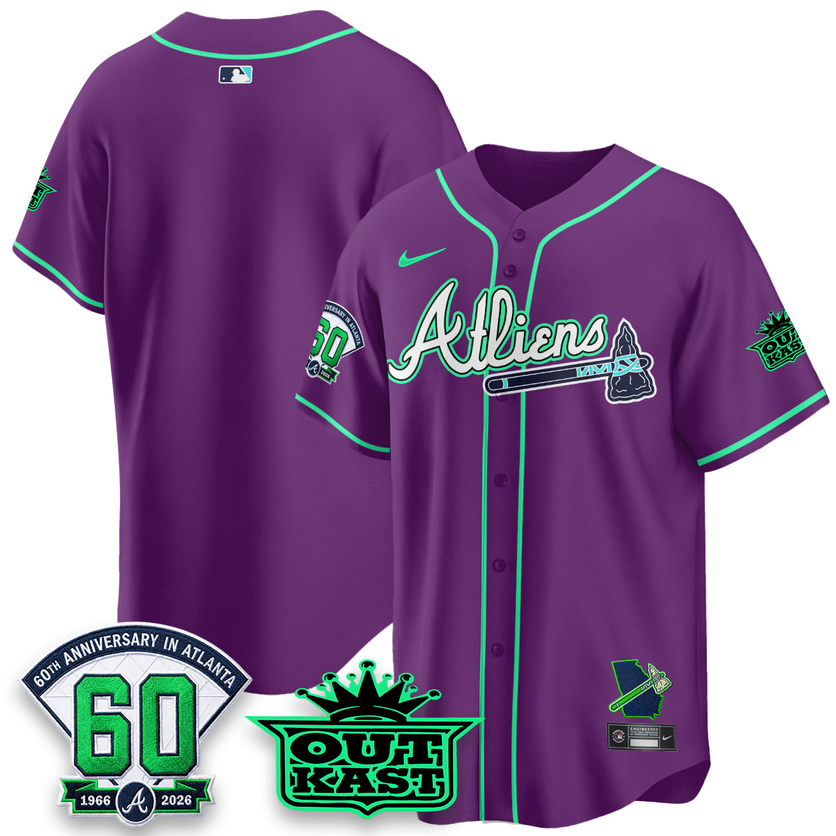Atlanta Braves x Atliens Cool Base Galaxy Version Jersey - Stitched